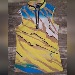 Jamie Sadock Yellow and Blue Abstract Sleeveless Blouse